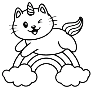 Cute Kitty Unicorn Jumping Flying over Rainbow 🐱🦄🌈✨
