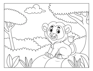 Cute Lion Cub Sitting on a Rock in a Jungle Scene 🦁🌿🌞🐾🌴