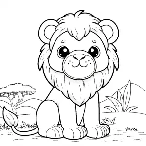 Cute Lion Sitting in Savanna Landscape in Africa 🦁🌍🌾