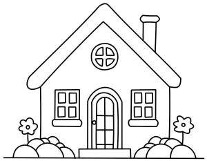 Cute Little House with Front Door, Windows, Chimnee and Flowers 🏡🌸🌿