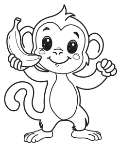 Cute Cartoon Monkey Smiling and Holding a Banana 🐵🍌🌴😊