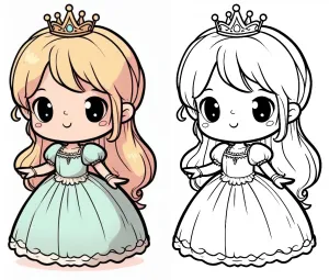 Cute Princess Wearing Crown (with colored example) 👑✨🌟
