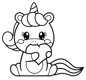 Cute Unicorn Girl with Rainbow Hair and Tail Bites Heart 💖🦄🌈😊