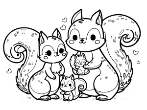 Cute Squirrel Family with Mom and Dad and Two Kittens 🌳🐿️🍂❤️
