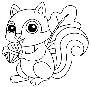 Cute Squirrel Holding Nut and Leaf Behind 🐿️🍂🌰