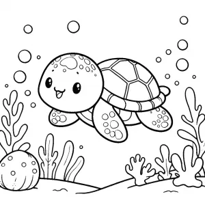 Cute Turtle Swimming Underwater with Bubbles and Coral 🐢🌊🐠
