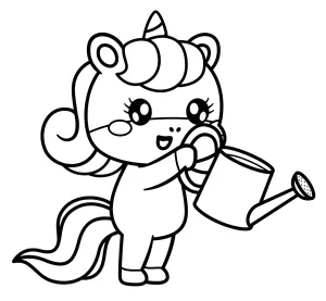 Cute Unicorn Girl with Rainbow Hair and Tail Watering Plant 🌱🦄🌈💦