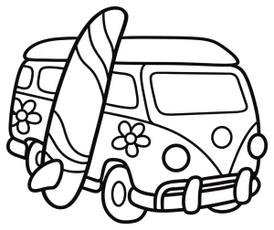 Cute VW Van with Surfboard Standing Next to It ππββοΈπ