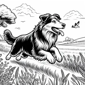 A Dog Running in the Fields with a Bird Flying by 🐶🌾🐦