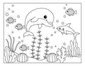 Dolphin and Fish Swimming in a Colorful Ocean Reef 🐬🐠🌊🐚✨