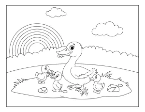 Duck and Ducklings on Island by River with Rainbow 🦆🌈🐣