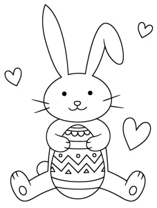 Easter Bunny Sitting and Holding Decorated Easter Egg Surrounded by Hearts 🐰💕🥚