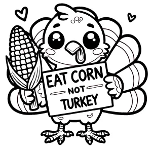 Cute Turkey Holding Plate with Text "EAT CORN NOT TURKEY" and Ear of Corn 🌽🦃🍁