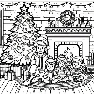 Father with Three Kids at the Fireplace 👨‍👧‍👦🔥🎄