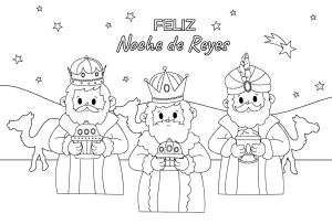 Feliz Noche de Reyes - Three Wise Men with Gifts in Hilly Landscape with Camels and Starry Sky 🎁🌟🐪🌄✨