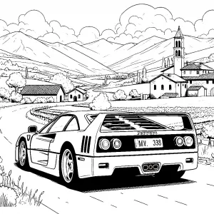 Ferrari F40 Driving in Italian Countryside towards a Small Town with a Church 🚗🇮🇹