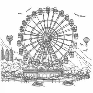Ferris Wheel in Theme Park with Balloons, Boats, Birds, and Bubbles 🎡🏞️🎈🚤🐦🧼