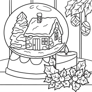 Festive Snow Globe Featuring a Cozy Cabin, Holly, and Warm Candlelight 🕯️❄️🎄🏡