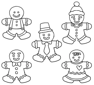 Five Funny Gingerbread Men Wearing Bow, Tie, Braces, Christmas Hat 🍪🎄🎩