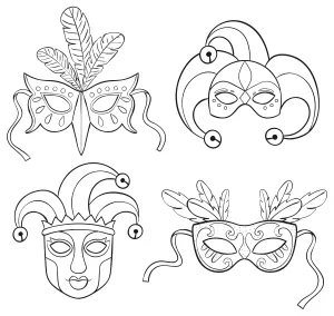 Set of Four Carnival Masks: Jester Masks and Feathered Mardi Gras Style Masks 🎭🃏✨🎉