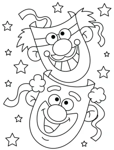 Funny Carnival Clown Masks Surrounded by Stars 🎭🤡✨🌟🎉