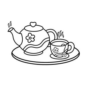 Cute Teapot with Teacup ☕🌸🍂