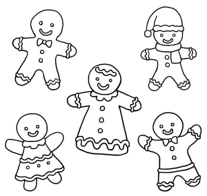 Gingerbread Cookies Family Coloring Page – Mom and Kids 🍪🎄👩‍👧‍👦
