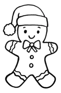 A cheerful gingerbread man wearing a Santa hat and a red bowtie 🎅🍪🎄
