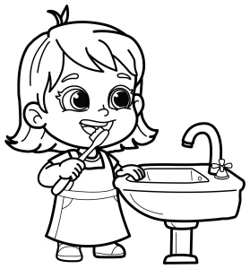 Girl Brushing Teeth in Bathroom 🦷