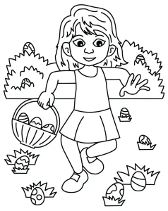 Girl on Easter Egg Hunt Carrying Basket with Easter Eggs in Garden 🌸🥚🌿🐰🎉