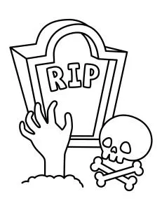 Halloween Gravestone RIP Hand Coming out and a Skull Lying next to it 💀👻