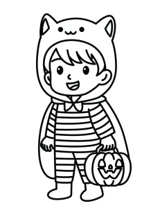 Boy with Halloween Costume and Pumpkin Candy Cauldron 🎃👦🍬🕸️