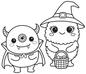 Halloween Monsters with a Basket of Candy 🎃👻🍎