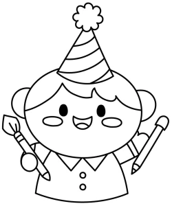 Happy Birthday Child with Party Hat and Crayons 🎉🎂🎨