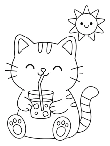 Happy Cat Sipping Juice Under Sunny Sky 🐱🌞🍹
