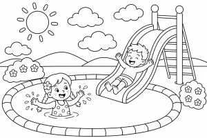 Happy Children Playing with Summer Slide and Pool βοΈπ¦π¦π§
