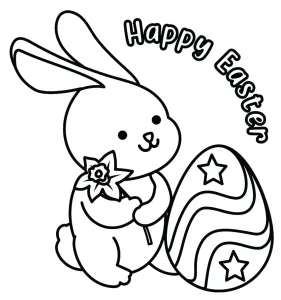Happy Easter Bunny Holding Flower with Easter Egg 🐰🌸🥚✨