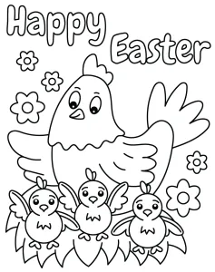 Happy Easter - Mother Chicken with Three Chicks 🐔🐣🌸🥚🎉