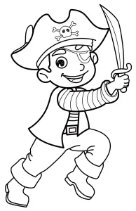 Happy Kid Dressed as Pirate with Sword Hat and Costume 🏴‍☠️⚓🗺️