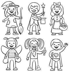 Happy Kids in Carnaval Costumes: Witch, Magician, Snow White, Bee, Rabbit, Superhero 🎉🎭👗🦸‍♂️🧙‍♀️