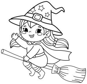 A Happy Little Witch Flying on a Broom with a Star Hat ๐งโโ๏ธ๐๐