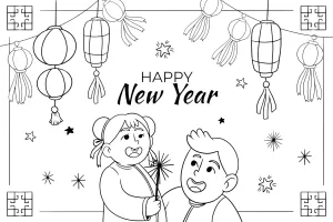 Happy New Year Chinese Lantern Festival Boy and Girl 🏮🎇✨