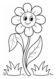 Happy Smiley Face Sunflower with Green Leaves and Grass 🌼🌱😊