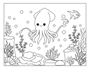 Happy Squid Swimming Under the Sea 🐙🌊💦🐠🎨