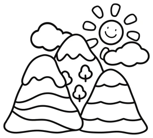 Happy Sunny Mountain Landscape with Smiling Sun and Clouds πποΈβοΈ