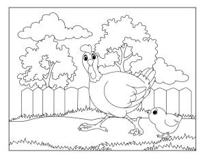 Hen and Chick Walking in the Garden 🐔🐣