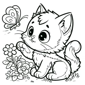 Kitten Playing with Butterfly Sitting next to Flowers 🐱🦋🌸