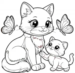 Cute Kitten with Mother Cat Playing Butterflies 🐱🦋