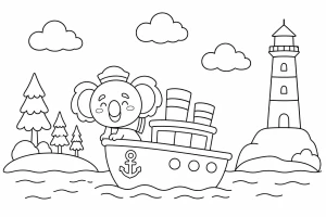 Adorable Koala Bear on a Boat with a Lighthouse 🐨🌊🚢