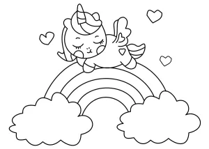 Little Unicorn Jumping over the Rainbow with Clouds and Hearts 🌈🦄☁️💖